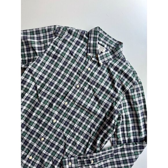 CLUB MONACO Navy Green Check Cotton Slim Fit Button Down Oxford Shirt, Size L - Picture 4 of 12